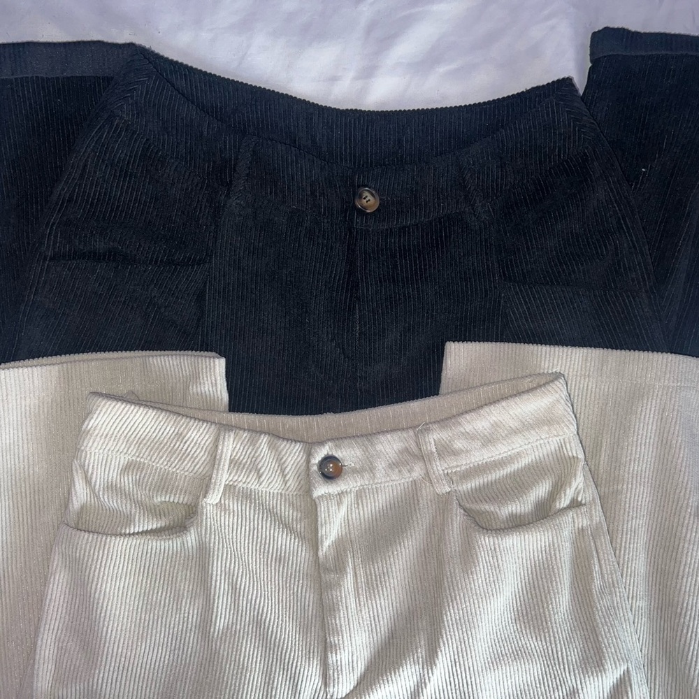 Corduroy Pants Set in Black and Cream